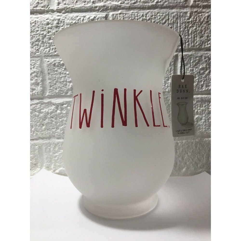 Rae Dunn Christmas Twinkle Frosted Hurricane Large Candle Holder or Vase 8" NWT